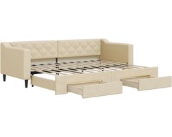 vidaXL - Slaapbank - met - onderschuifbed - en - lades - 80x200 - cm - stof - crèmekleur