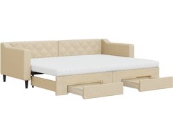 vidaXL - Slaapbank - met - onderschuifbed - en - lades - 80x200 - cm - stof - crèmekleur