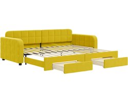 vidaXL - Slaapbank - met - onderschuifbed - en - lades - 90x200 - cm - fluweel - geel