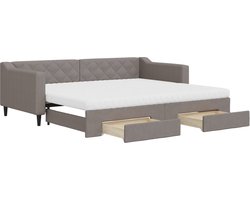 vidaXL - Slaapbank - met - onderschuifbed - en - lades - 90x200 - cm - stof - taupe
