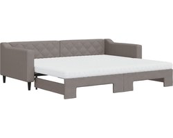 vidaXL - Slaapbank - met - onderschuifbed - en - matrassen - 90x200 - cm - stof - taupe