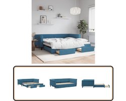 vidaXL Slaapbank met onderschuifbed - Fluweel Blauw Slaapbank - Tweepersoonsbed - Sofa Bed - Fluweelsofa - Blauwe Meubels