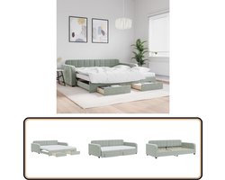 vidaXL Slaapbank met onderschuifbed - lichtgrijs Slaapbank - Tweepersoonsbed - Fluweelsofa - Lounge Sofa - Boxspring
