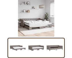 vidaXL Slaapbank met onderschuifbed - Taupe - 100x200 cm Slaapbank - Tweepersoonsbed - Sofa Bed - Onder Schuifbed - Taupecouleur