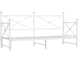 vidaXL - Slaapbank - met - onderschuifbed - zonder - matras - 90x200 - cm - staal - wit