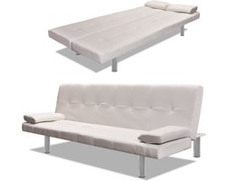 vidaXL - Slaapbank - met - twee - kussens - verstelbaar - kunstleer - crèmewit