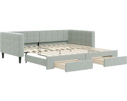 vidaXL - Slaapbank - onderschuifbed - en - lades - 100x200 - cm - fluweel - lichtgrijs