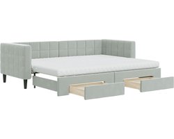 vidaXL - Slaapbank - onderschuifbed - en - lades - 80x200 - cm - fluweel - lichtgrijs