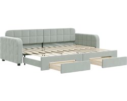 vidaXL - Slaapbank - onderschuifbed - en - lades - 80x200 - cm - fluweel - lichtgrijs