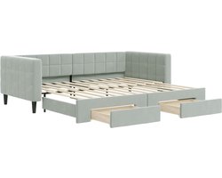 vidaXL - Slaapbank - onderschuifbed - en - lades - 90x200 - cm - fluweel - lichtgrijs