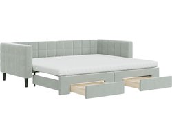 vidaXL - Slaapbank - onderschuifbed - en - lades - 90x200 - cm - fluweel - lichtgrijs