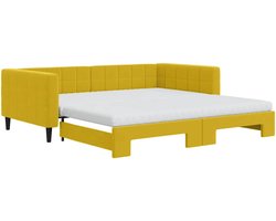 vidaXL - Slaapbank - onderschuifbed - en - matrassen - 100x200 - cm - fluweel - geel
