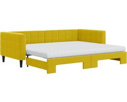 vidaXL - Slaapbank - onderschuifbed - en - matrassen - 90x200 - cm - fluweel - geel