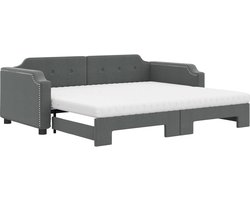 vidaXL - Slaapbank - onderschuifbed - matrassen - 100x200 - cm - stof - donkergroen