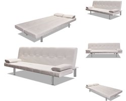 vidaXL Slaapbank - Slaapbanken - Slaap Bank - Slaap Banken - Slaapbank met twee kussens verstelbaar kunstleer crèmewit