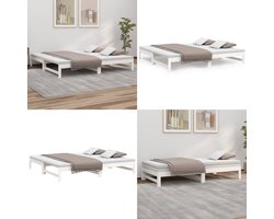 vidaXL Slaapbank uitschuifbaar 2x(80x200) cm massief grenenhout wit - Slaapbank - Slaapbanken Bedbank - Bed Bank - Slaap Bank