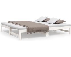 vidaXL - Slaapbank - uitschuifbaar - massief - grenenhout - wit - 2x(75x190) - cm