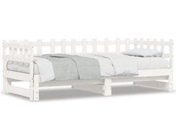 vidaXL - Slaapbank - uitschuifbaar - massief - grenenhout - wit - 2x(90x200) - cm