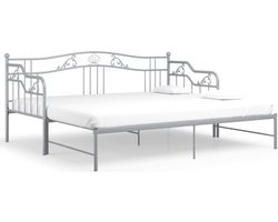 vidaXL - Slaapbank - uittrekbaar - metaal - grijs - 90x200 - cm