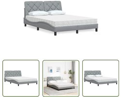vidaXL Slaapcomfort - Bed Frame - Bed met matras stof lichtgrijs 120x200 cm - Mattress - Hoofd Kussens - Box Spring Alternatief