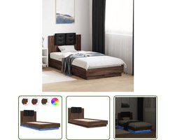 vidaXL Slaapkamer Decoratie - Bruin Houten Bed Frame - Bedframe met hoofdbord en LED bruin eikenkleur 90x190 cm - Led Lampjes Bed - Compact Bed - Tweepersoons Bed