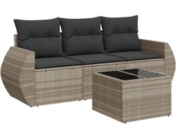 vidaXL Sleutelmaten - Dynamische Sleutel - 4-delige Loungeset met kussens poly rattan lichtgrijs - Gereedschap - Mechanica - Drapers Tools