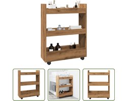 vidaXL Sleutelset - Dynamo Meter - Opbergtrolley smal 3-laags bewerkt hout artisanaal eikenkleurig - Gereedschap - Drapers Tools - Klikmechanisme