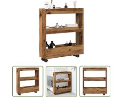 vidaXL Sleutelset - Dynamo Meter - Opbergtrolley smal 3-laags bewerkt hout oud houtkleurig - Gereedschap - Handgereedschap - Klikmechanisme