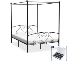 vidaXL Small double hemelbedframe 140 x 200 cm - metaal - zwart - Inclusief antikrasvilt 177-delig