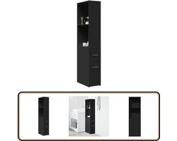 vidaXL Smalle Badkamerkast Zwart - Met Wielen Smalle Badkamerkast - Smalle Badkamerkasten - Badkamer Kast - Badkamerkastje