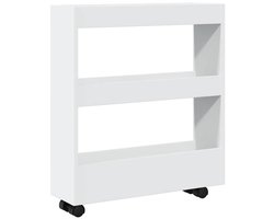 vidaXL - Smalle - Opbergtrolley - 3 - Laden - Wit - Bewerkt - Hout