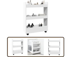 vidaXL - Smalle - Opbergtrolley - 3 - Laden - Wit - Bewerkt - Hout