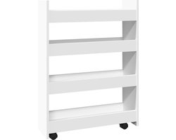 vidaXL - Smalle - opbergtrolley - met - 4 - lagen, - wit - bewerkt - hout