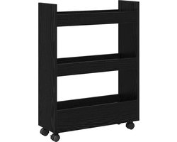 vidaXL - Smalle - Opslag - Trolley - Zwart - Eiken - 60 - x - 22 - x - 80 - cm - Bewerkt - hout