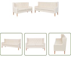 vidaXL Sofa - Banken - Bankstel 3+2 stof crèmewit 2-delig - Creme Wit - Lounge Meubels - Woonkamer Meubels