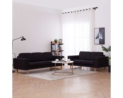 vidaXL Sofa - Bankstel - 2-delig Bankstel stof zwart - Zwarte Bank - Leder Look - Design Bank