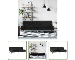 vidaXL Sofa Bed - Slaapbank - Slaapbank met bekerhouders kunstleer zwart - Tweepersoons Bank - Kunstleder Bank - Zwarte Bank
