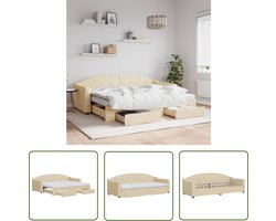 vidaXL Sofa Bed - Slaapbank - Slaapbank met onderschuifbed en lades 80x200 cm stof crèmekleur - Tweepersoons Bed - Onderbed - Opbergruimte