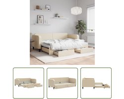 vidaXL Sofa Bed - Slaapbank - Slaapbank met onderschuifbed en lades 80x200 cm stof crèmekleur - Tweepersoonsbed - Onder Schuifbed - Boxspring