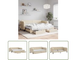 vidaXL Sofa Bed - Slaapbank - Slaapbank met onderschuifbed en lades 80x200 cm stof crèmekleur - Tweepersoonsbed - Onderbed - Opbergtasjes