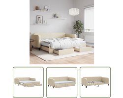 vidaXL Sofa Bed - Slaapbank - Slaapbank met onderschuifbed en lades 90x200 cm stof crèmekleur - Tweepersoonsbed - Opbergruimte - Boxspring