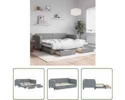 vidaXL Sofa Bed - Slaapbank - Slaapbank met onderschuifbed en lades 90x200 cm stof lichtgrijs - Tweepersoonsbed - Onder Schuifbed - Boxspring