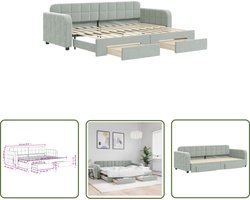 vidaXL Sofa Bed - Slaapbank - Slaapbank onderschuifbed en lades 80x200 cm fluweel lichtgrijs - Tweepersoons Bed - Onder Schuifbed - Veel Opbergruimte