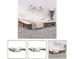 vidaXL Sofa Bed - Slaapbank - Slaapbank uitschuifbaar massief grenenhout grijs 2x(100x200) cm - Daybed - Grenenhout Meubels - Multifunctioneel Meubilair