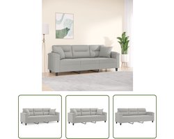 vidaXL Sofa - Kanap - Driezitsbank met kussens 180 cm microvezelstof lichtgrijs - Bankstel - Lounge Meubilair - Grijs Sofa