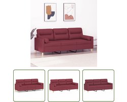 vidaXL Sofa Rood - Drie Zitsbank - Driezitsbank met sierkussens 180 cm stof wijnrood - Lounge Meubels - Woonkamer Meubilair - Stoffen Bank