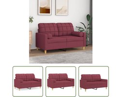vidaXL Sofa Rood - Tweezitsbank - Tweezitsbank met sierkussens 120 cm stof wijnrood - Lounge Meubilair - Stoffen Sofa - Vintage Bank