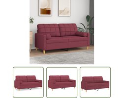 vidaXL Sofa Rood - Tweezitsbank - Tweezitsbank met sierkussens 140 cm stof wijnrood - Banks Kopen - Lounge Sofa - Woonkamer Meubels