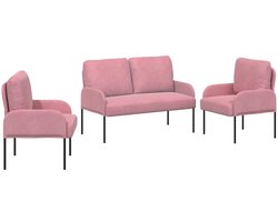 vidaXL - Sofa-Sets - met - kussen - 3 - pcs - Roze - 115 - x - 56 - x - 80 - cm - Multiplex