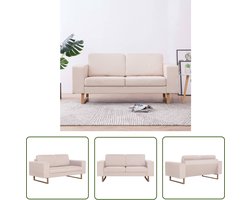 vidaXL Sofa - Tweezitsbank - Tweezitsbank stof crème - Bankstellen - Creme Kleurig - Leder Look
